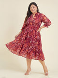 Janasya Red Fit & Flare Georgette Dress | Grocsy