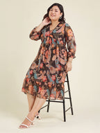 Janasya Black A-Line Georgette Dress | Grocsy