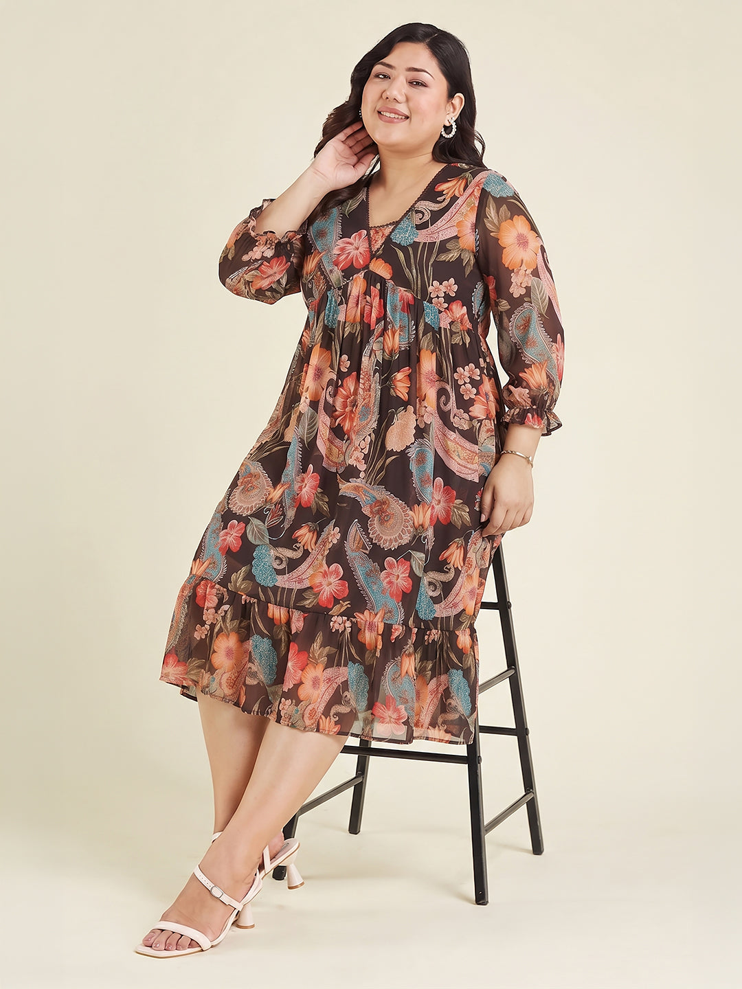 Janasya Black A-Line Georgette Dress | Grocsy