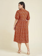 Janasya Orange Fit & Flare Cotton Dress | Grocsy