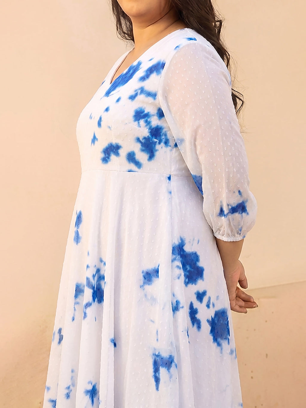 Janasya White Fit & Flare Dobby Georgette Dress | Grocsy