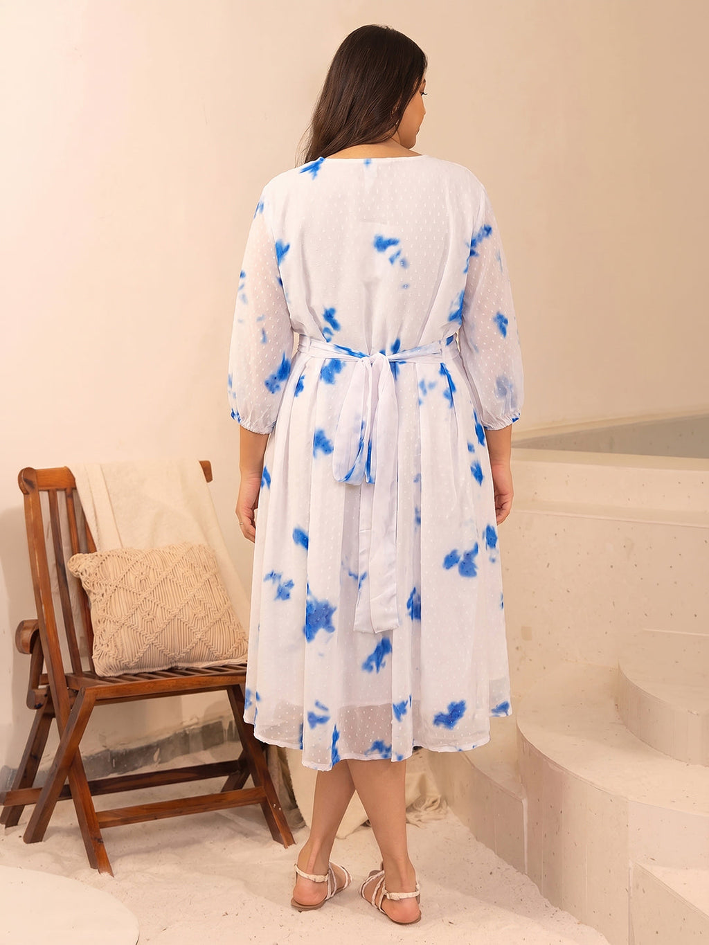 Janasya White Fit & Flare Dobby Georgette Dress | Grocsy