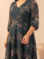 Janasya Charcoal Fit & Flare Georgette Dress | Grocsy