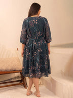 Janasya Charcoal Fit & Flare Georgette Dress | Grocsy