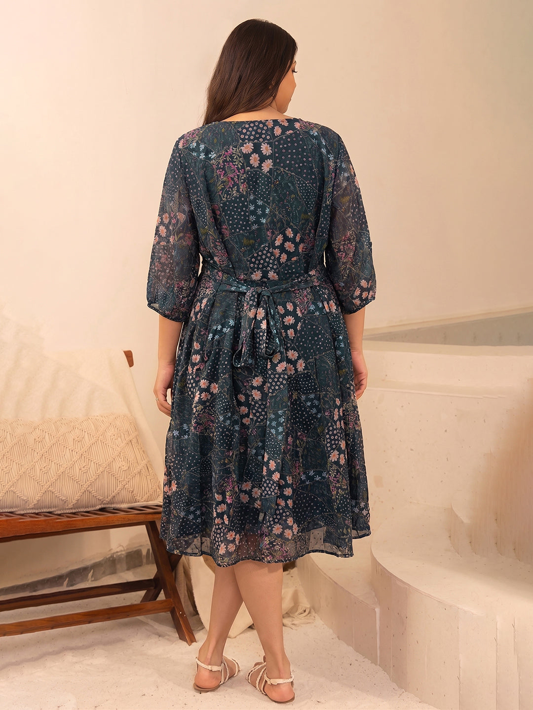 Janasya Charcoal Fit & Flare Georgette Dress | Grocsy