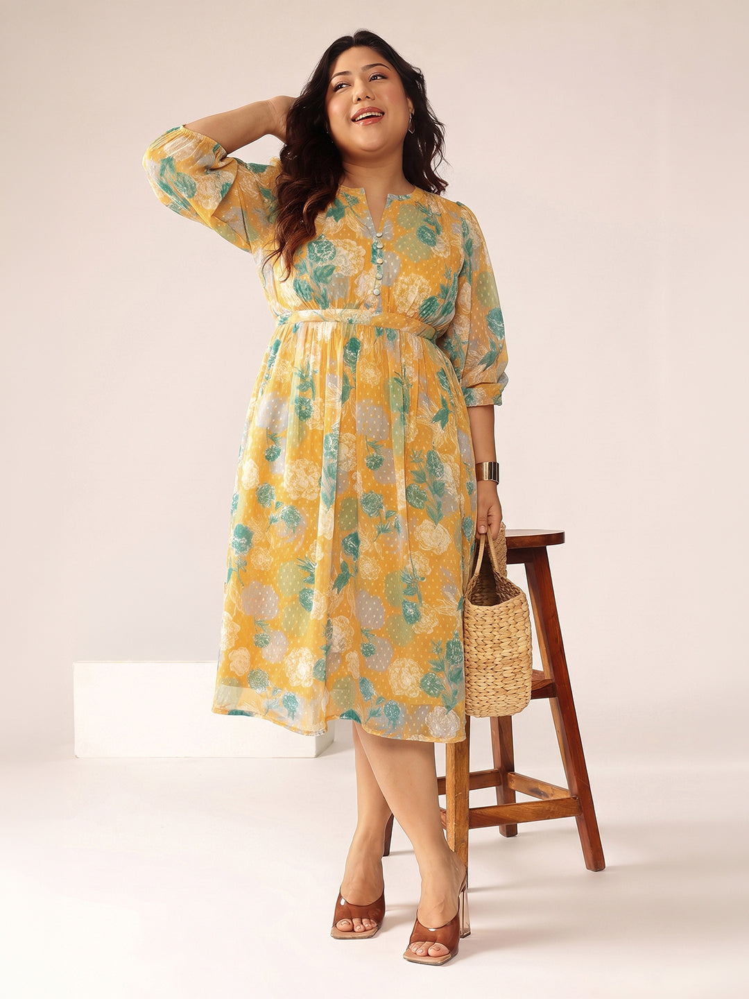Janasya Orange A-Line Georgette Dress | Grocsy