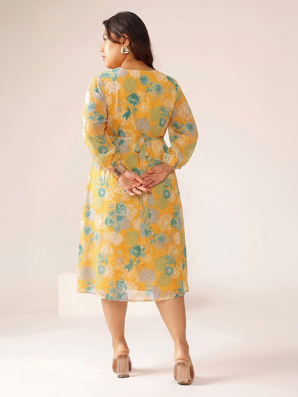 Janasya Orange A-Line Georgette Dress | Grocsy