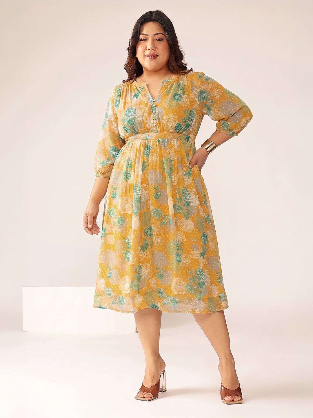 Janasya Orange A-Line Georgette Dress | Grocsy