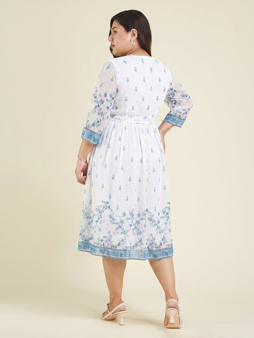 Janasya White Fit & Flare Dobby Georgette Dress | Grocsy