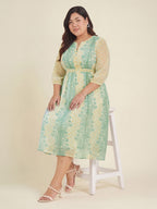 Janasya Cream Fit & Flare Dobby Georgette Dress | Grocsy