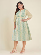 Janasya Cream Fit & Flare Dobby Georgette Dress | Grocsy