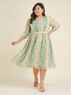 Janasya Cream Fit & Flare Dobby Georgette Dress | Grocsy