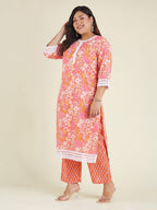 Janasya Orange Straight Cotton Kurta & Bottom | Grocsy