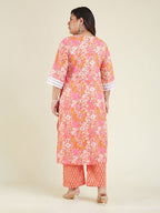 Janasya Orange Straight Cotton Kurta & Bottom | Grocsy