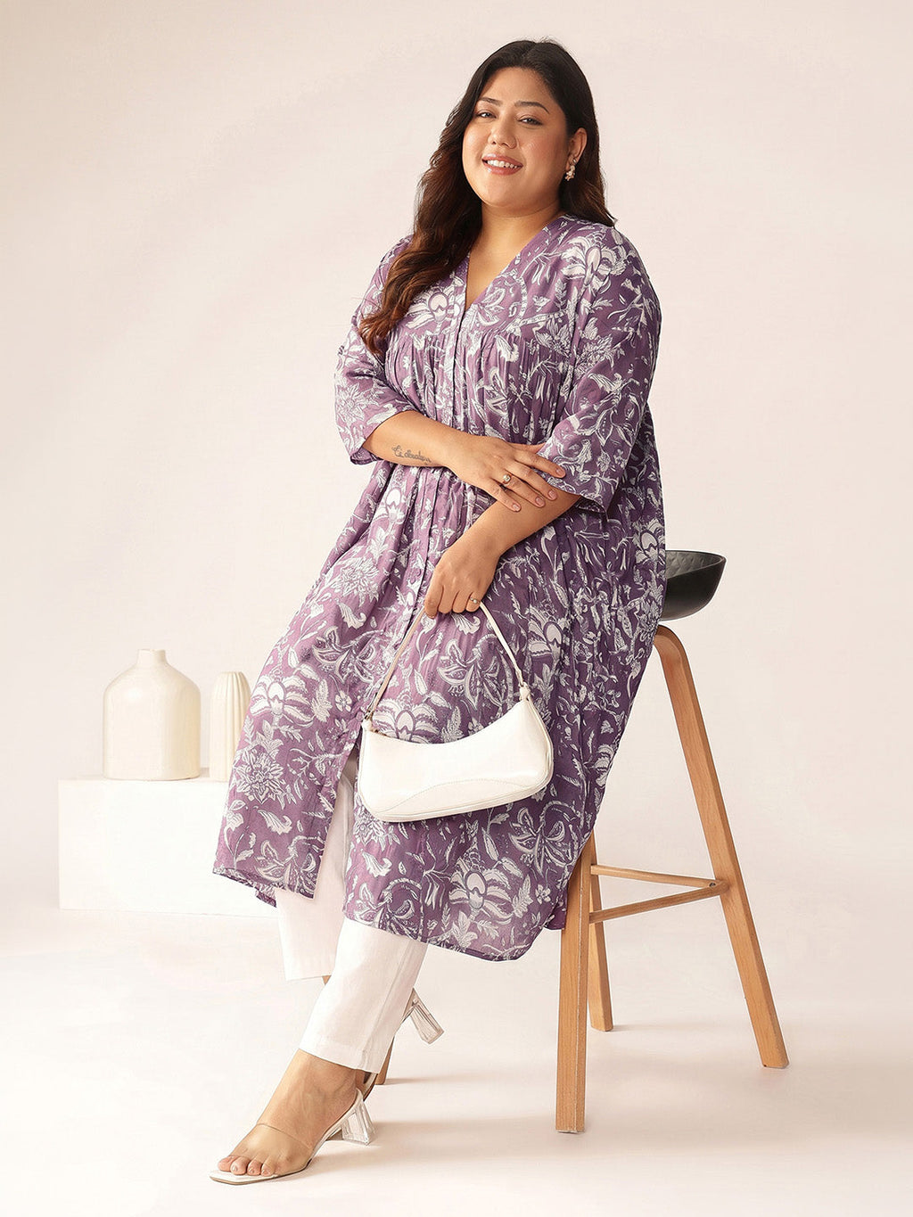 Janasya Mauve A-Line Cotton Kurta | Grocsy