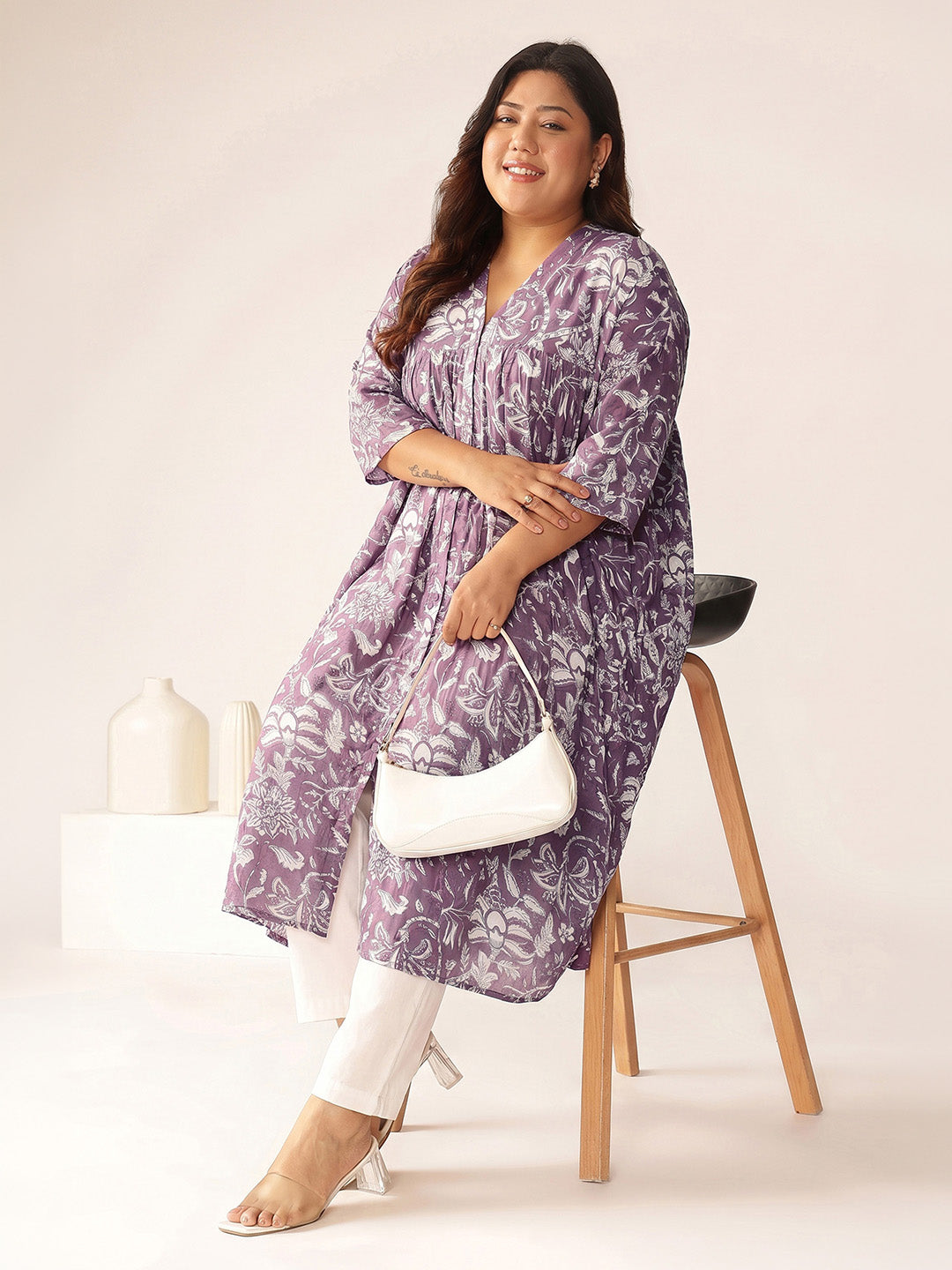 Janasya Mauve A-Line Cotton Kurta | Grocsy