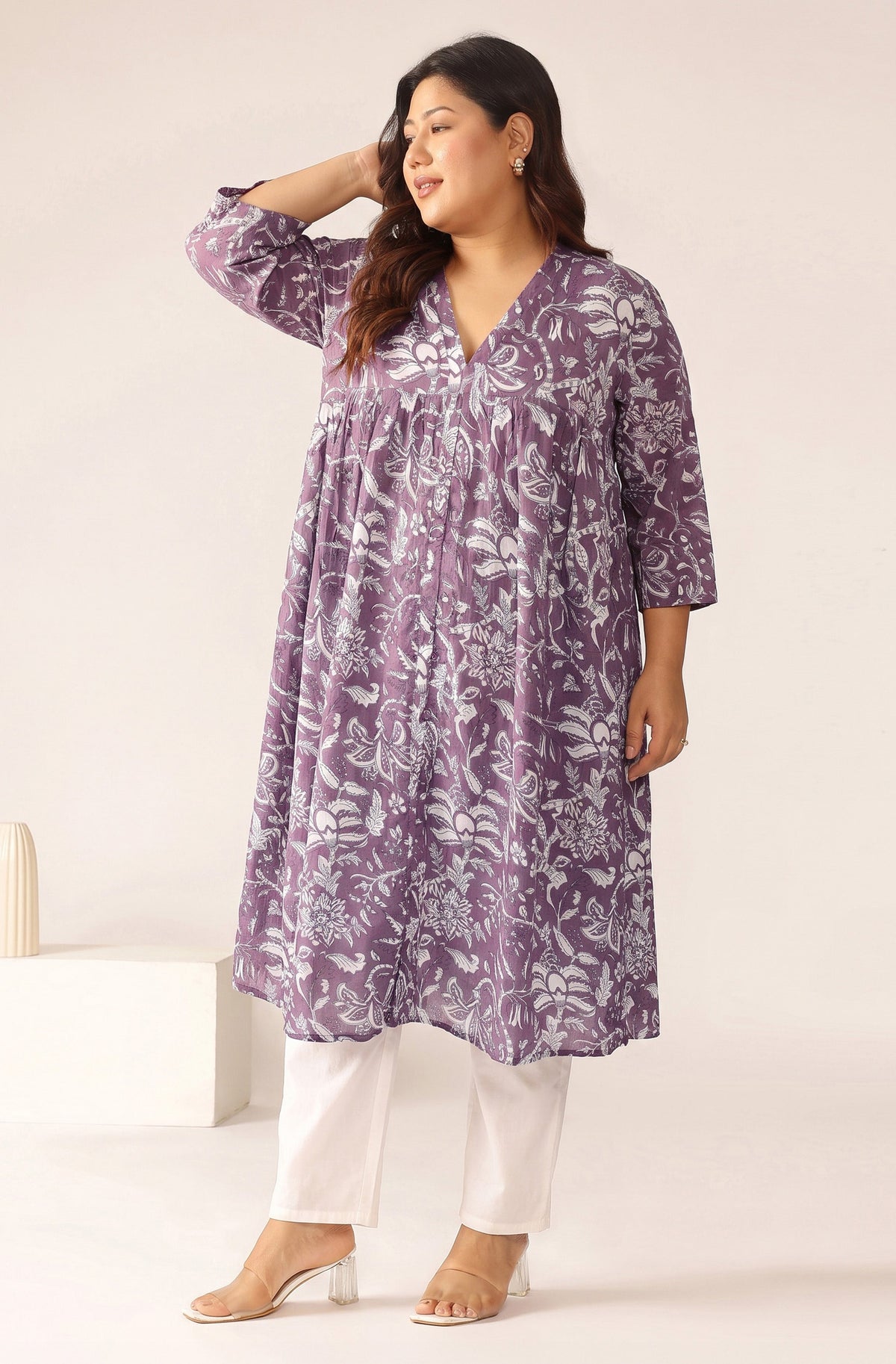 Janasya Mauve A-Line Cotton Kurta | Grocsy