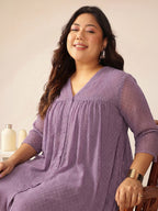 Janasya Lavender A-Line Dobby Chiffon Kurta | Grocsy