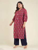 Janasya Maroon Straight Cotton Kurta | Grocsy