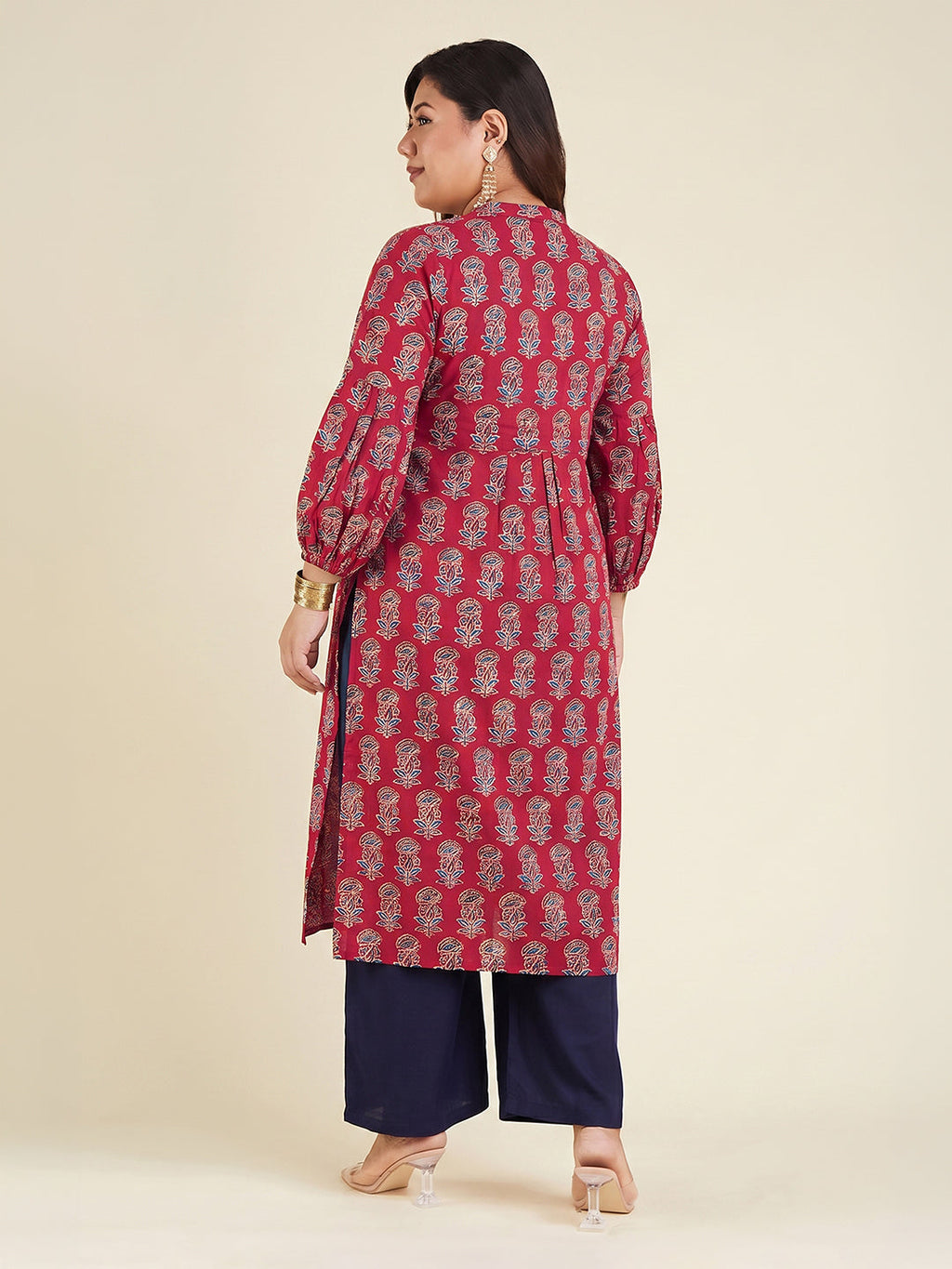 Janasya Maroon Straight Cotton Kurta | Grocsy