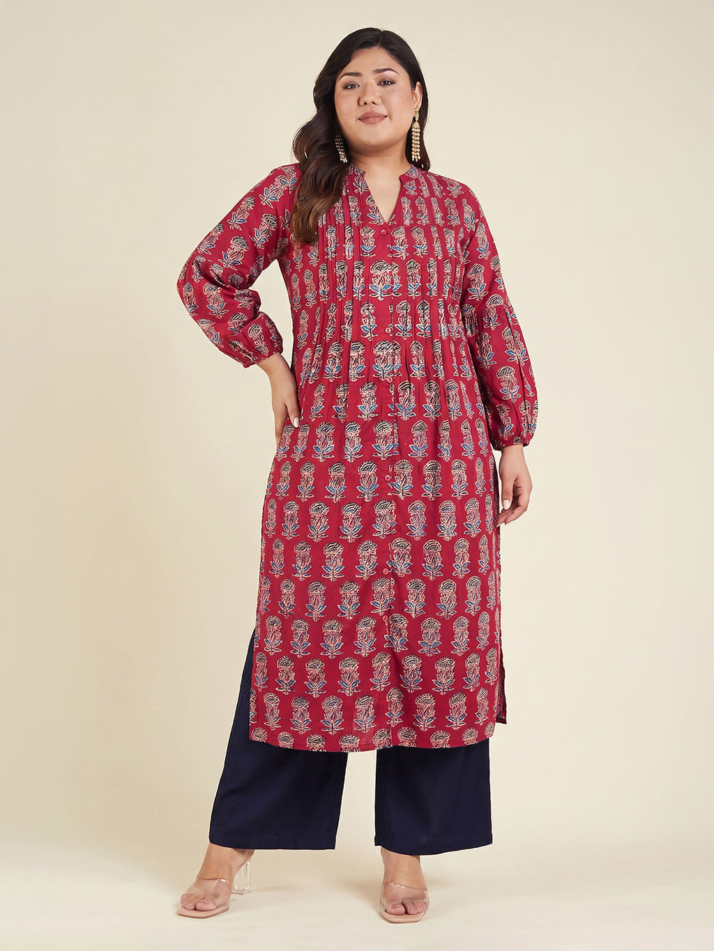 Janasya Maroon Straight Cotton Kurta | Grocsy