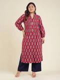 Janasya Maroon Straight Cotton Kurta | Grocsy