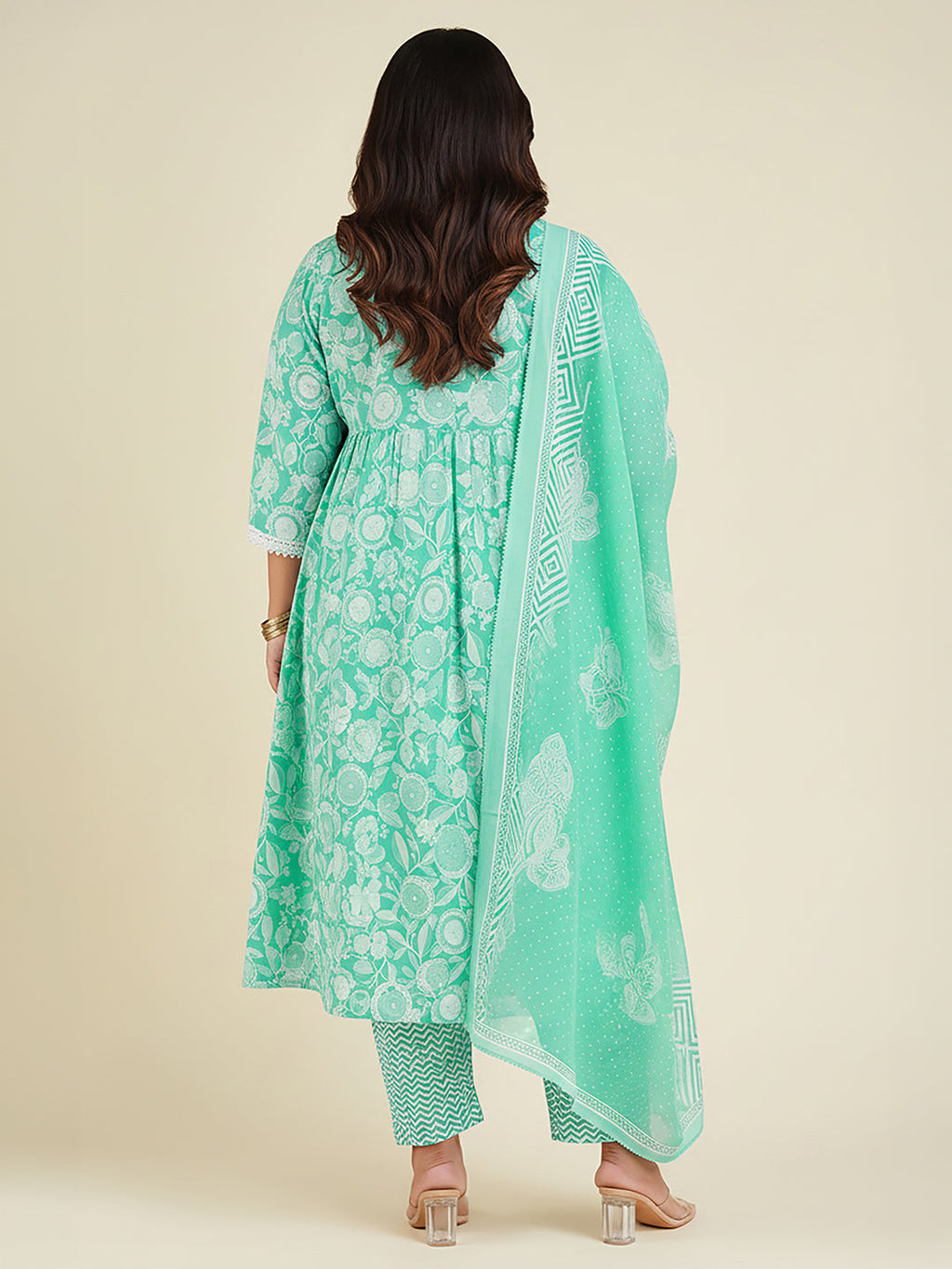 Janasya Sea Green Straight Cotton Kurta,Bottom & Dupatta | Grocsy