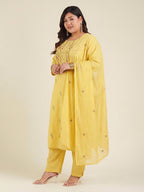 Janasya Yellow Straight Cotton Kurta,Bottom & Dupatta | Grocsy