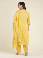 Janasya Yellow Straight Cotton Kurta,Bottom & Dupatta | Grocsy