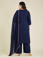 Janasya Navy Blue Straight Cotton Kurta,Bottom & Dupatta | Grocsy