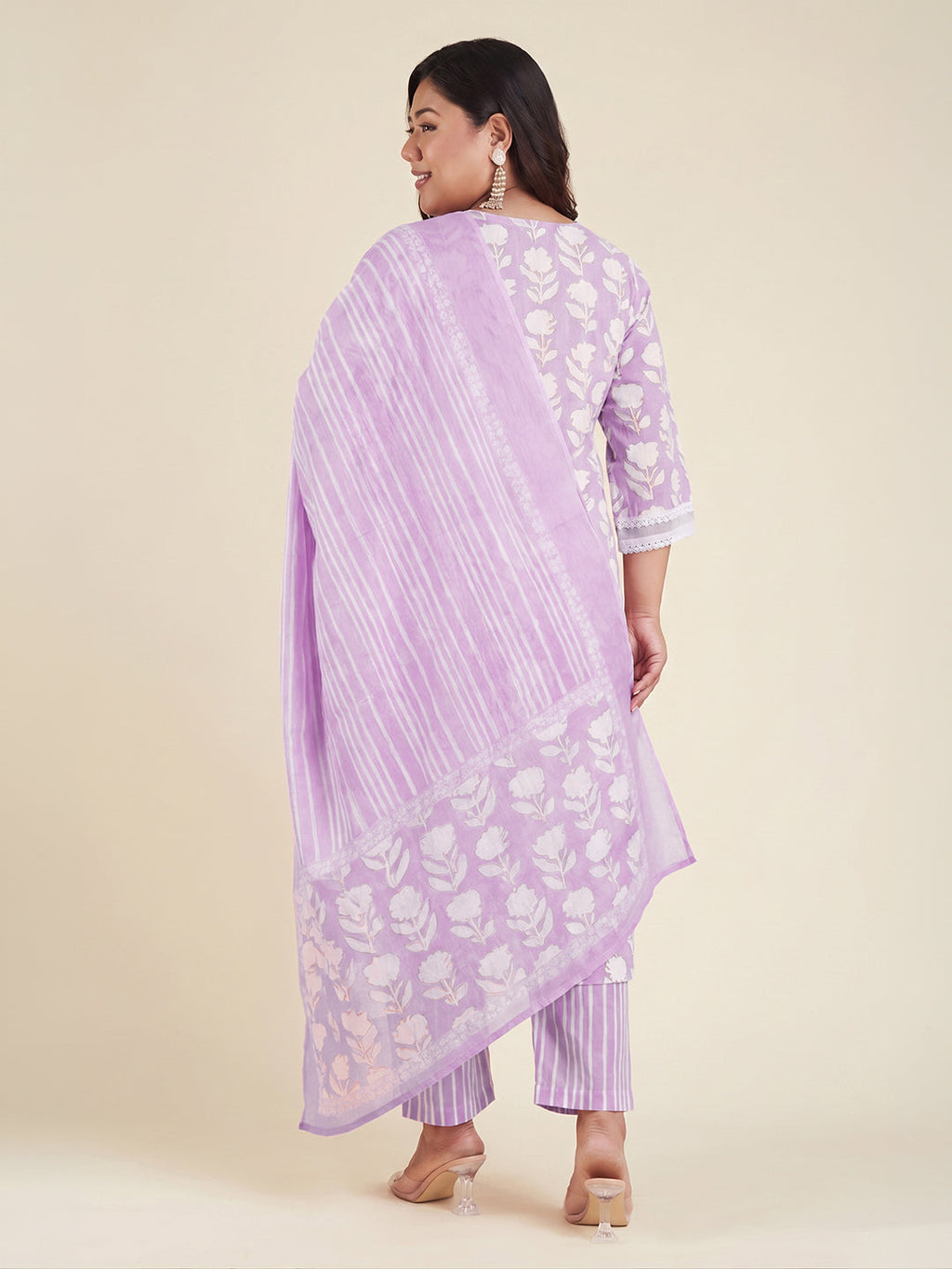 Janasya Lavender Straight Cotton Kurta,Bottom & Dupatta | Grocsy