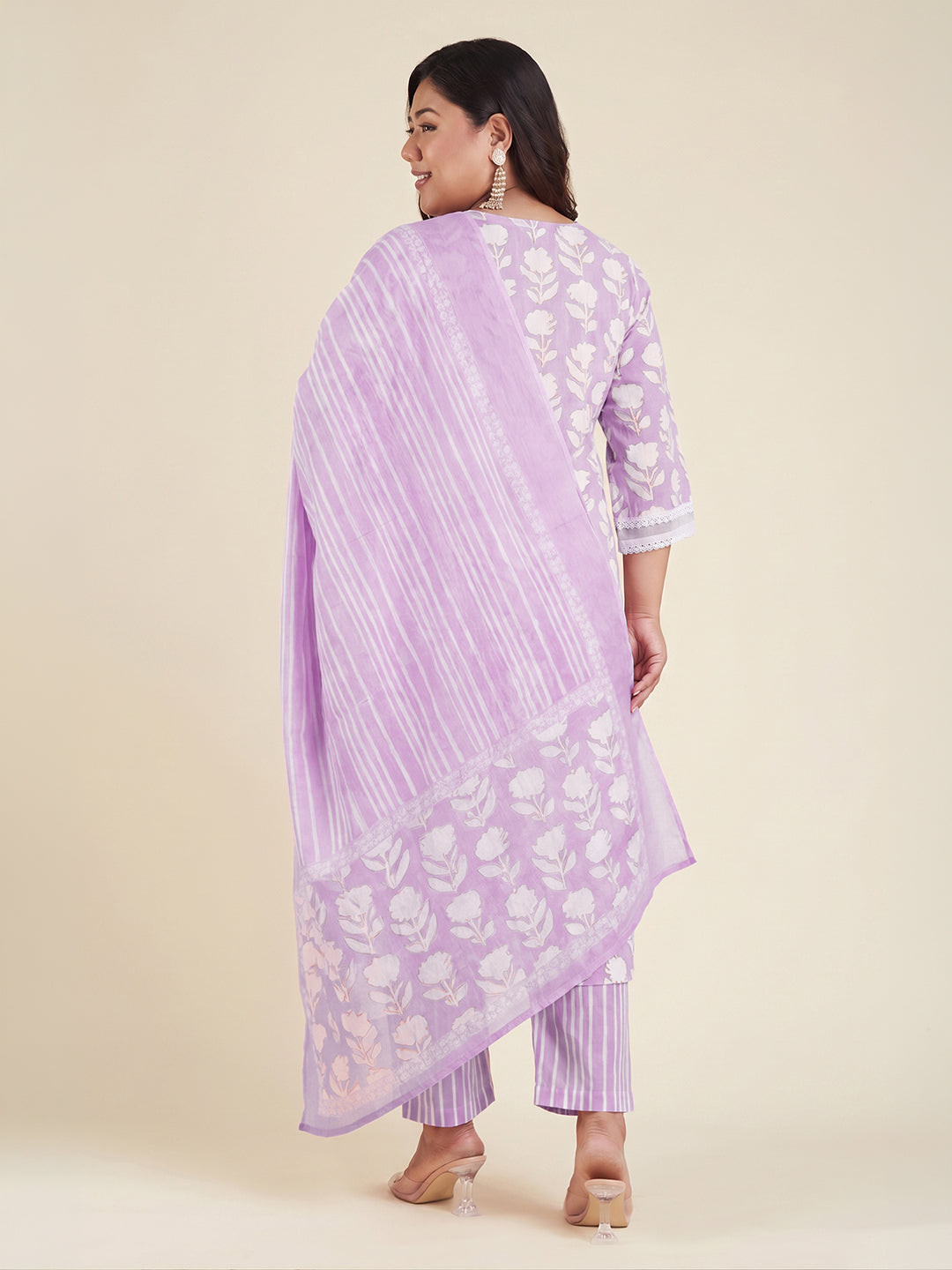 Janasya Lavender Straight Cotton Kurta,Bottom & Dupatta | Grocsy