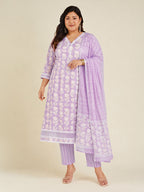 Janasya Lavender Straight Cotton Kurta,Bottom & Dupatta | Grocsy