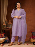 Janasya Lavender Straight Silk Blend Kurta,Bottom & Dupatta | Grocsy