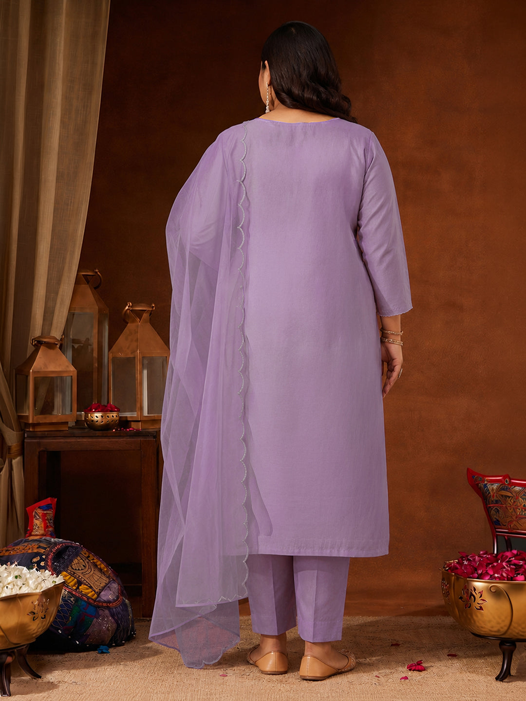 Janasya Lavender Straight Silk Blend Kurta,Bottom & Dupatta | Grocsy
