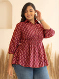 Janasya Red Peplum Cotton Top | Grocsy