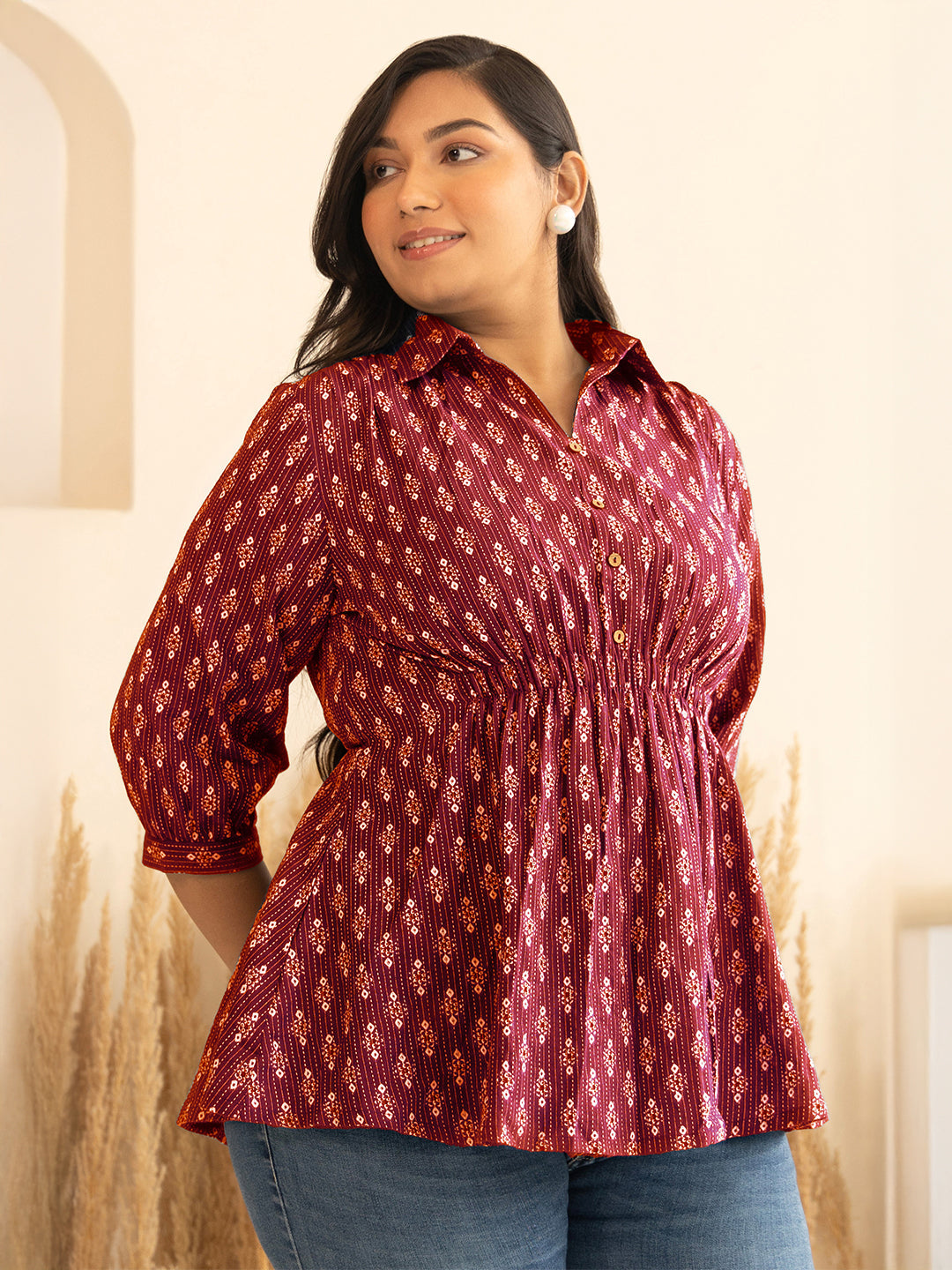 Janasya Red Peplum Cotton Top | Grocsy
