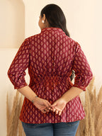 Janasya Red Peplum Cotton Top | Grocsy