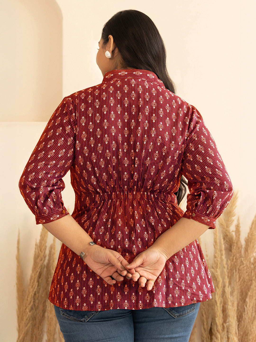 Janasya Red Peplum Cotton Top | Grocsy