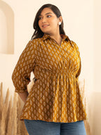 Janasya Mustard Peplum Cotton Top | Grocsy