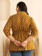 Janasya Mustard Peplum Cotton Top | Grocsy