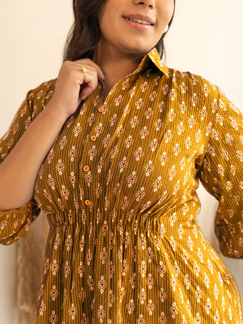 Janasya Mustard Peplum Cotton Top | Grocsy