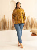 Janasya Mustard Peplum Cotton Top | Grocsy