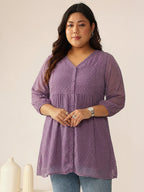 Janasya Lavender A-Line Dobby Chiffon Tunic | Grocsy
