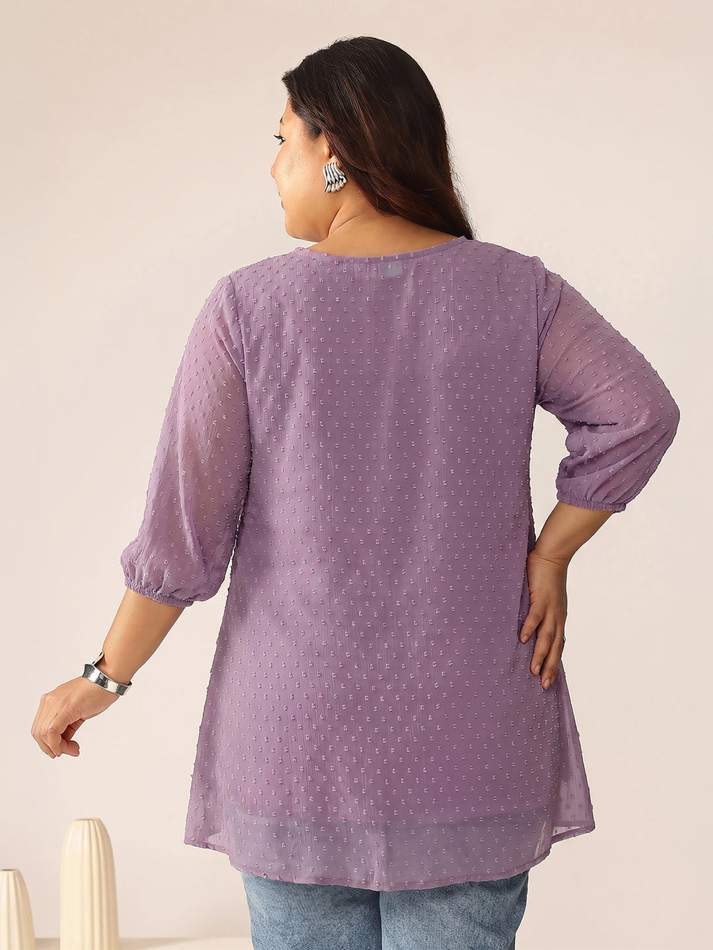Janasya Lavender A-Line Dobby Chiffon Tunic | Grocsy