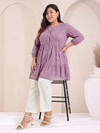 Janasya Lavender Tiered Dobby Chiffon Tunic | Grocsy