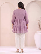 Janasya Lavender Tiered Dobby Chiffon Tunic | Grocsy