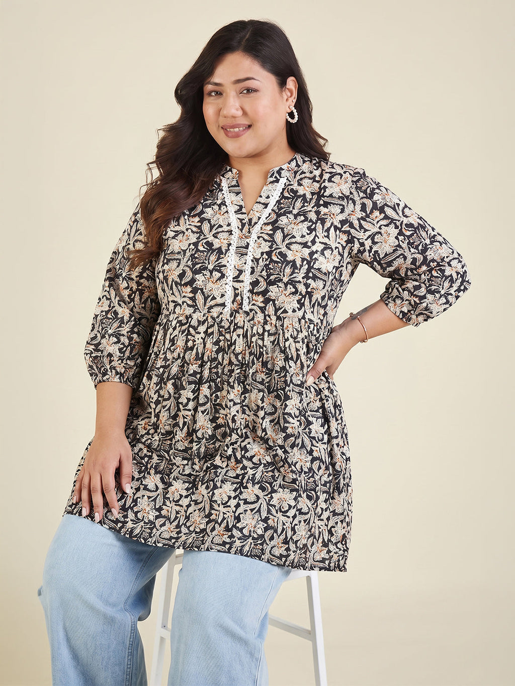 Janasya Black A-Line Cotton Tunic | Grocsy