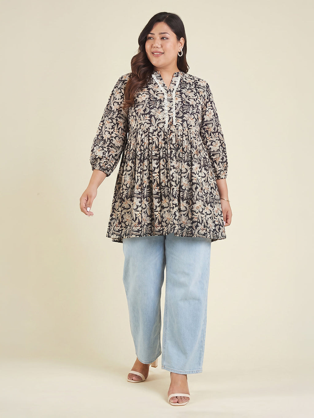 Janasya Black A-Line Cotton Tunic | Grocsy