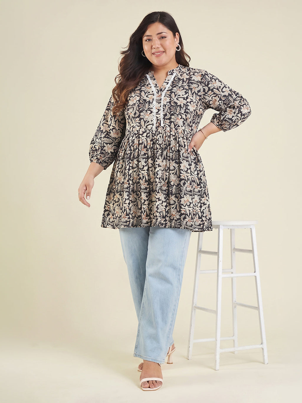 Janasya Black A-Line Cotton Tunic | Grocsy